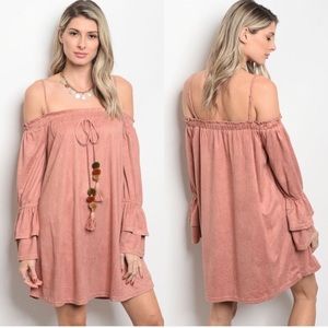 🖤boho blush suede cold shoulder long sleeve dress